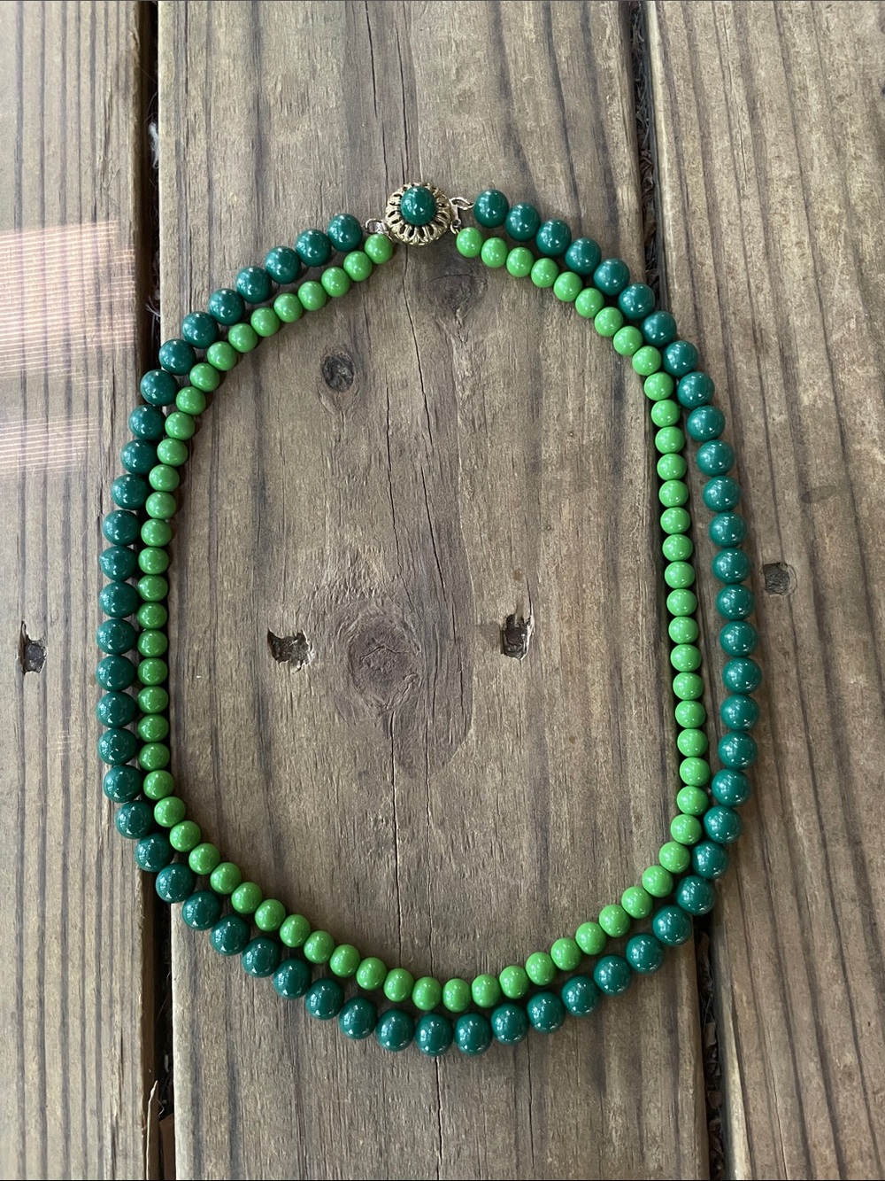 vintage double stranded green beads